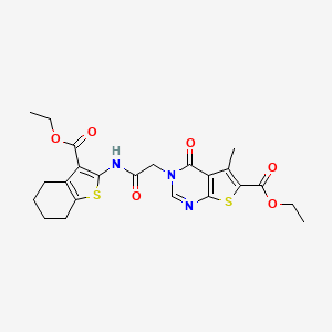 molecular formula C23H25N3O6S2 B3757106 ethyl 3-(2-{[3-(ethoxycarbonyl)-4,5,6,7-tetrahydro-1-benzothien-2-yl]amino}-2-oxoethyl)-5-methyl-4-oxo-3,4-dihydrothieno[2,3-d]pyrimidine-6-carboxylate 