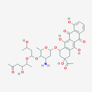 9-acetyl-7-[4-amino-5-[3-hydroxy-1-(3-hydroxy-5-oxohexan-2-yl)oxybutoxy]-6-methyloxan-2-yl]oxy-4,6,9,11-tetrahydroxy-8,10-dihydro-7H-tetracene-5,12-dione