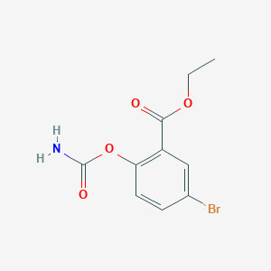 molecular formula C10H10BrNO4 B037579 Ethyl 2-((aminocarbonyl)oxy)-5-bromobenzoate CAS No. 122277-22-9