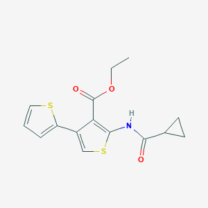 molecular formula C15H15NO3S2 B375810 Ethyl 2-(cyclopropylcarbonylamino)-4-(2-thienyl)thiophene-3-carboxylate CAS No. 343590-19-2