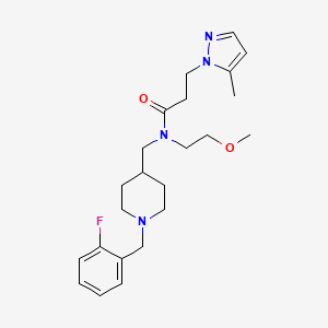 molecular formula C23H33FN4O2 B3758195 N-[[1-[(2-fluorophenyl)methyl]piperidin-4-yl]methyl]-N-(2-methoxyethyl)-3-(5-methylpyrazol-1-yl)propanamide 