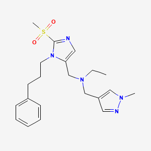 molecular formula C21H29N5O2S B3758302 N-[(1-methylpyrazol-4-yl)methyl]-N-[[2-methylsulfonyl-3-(3-phenylpropyl)imidazol-4-yl]methyl]ethanamine 