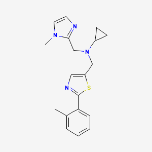 molecular formula C19H22N4S B3758384 N-[(1-methyl-1H-imidazol-2-yl)methyl]-N-{[2-(2-methylphenyl)-1,3-thiazol-5-yl]methyl}cyclopropanamine 