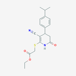 molecular formula C19H22N2O3S B375855 Ethyl {[3-cyano-4-(4-isopropylphenyl)-6-oxo-1,4,5,6-tetrahydro-2-pyridinyl]sulfanyl}acetate CAS No. 332162-27-3