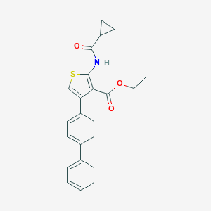 molecular formula C23H21NO3S B375861 Ethyl 2-(cyclopropanecarbonylamino)-4-(4-phenylphenyl)thiophene-3-carboxylate CAS No. 312584-73-9