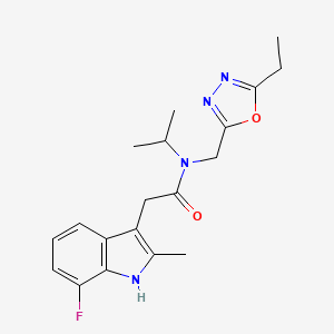 molecular formula C19H23FN4O2 B3758927 N-[(5-ethyl-1,3,4-oxadiazol-2-yl)methyl]-2-(7-fluoro-2-methyl-1H-indol-3-yl)-N-isopropylacetamide 