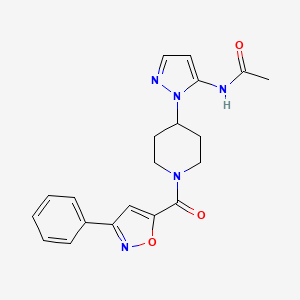 molecular formula C20H21N5O3 B3759285 N-(1-{1-[(3-phenyl-5-isoxazolyl)carbonyl]-4-piperidinyl}-1H-pyrazol-5-yl)acetamide 
