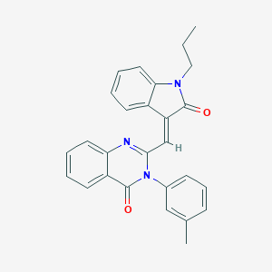 molecular formula C27H23N3O2 B375946 3-(3-methylphenyl)-2-[(2-oxo-1-propyl-1,2-dihydro-3H-indol-3-ylidene)methyl]-4(3H)-quinazolinone 