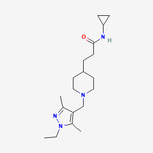 molecular formula C19H32N4O B3759545 N-cyclopropyl-3-[1-[(1-ethyl-3,5-dimethylpyrazol-4-yl)methyl]piperidin-4-yl]propanamide 
