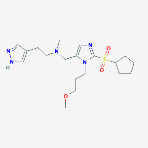 molecular formula C19H31N5O3S B3759818 N-{[2-(cyclopentylsulfonyl)-1-(3-methoxypropyl)-1H-imidazol-5-yl]methyl}-N-methyl-2-(1H-pyrazol-4-yl)ethanamine 