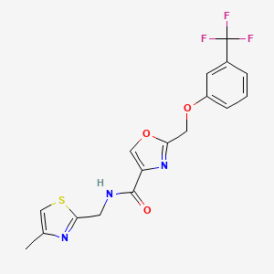 molecular formula C17H14F3N3O3S B3760056 N-[(4-methyl-1,3-thiazol-2-yl)methyl]-2-{[3-(trifluoromethyl)phenoxy]methyl}-1,3-oxazole-4-carboxamide 