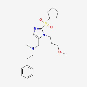 molecular formula C22H33N3O3S B3760181 N-{[2-(cyclopentylsulfonyl)-1-(3-methoxypropyl)-1H-imidazol-5-yl]methyl}-N-methyl-2-phenylethanamine 