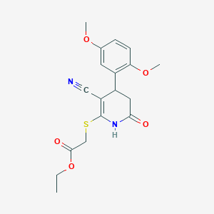 molecular formula C18H20N2O5S B376034 Ethyl {[3-cyano-4-(2,5-dimethoxyphenyl)-6-oxo-1,4,5,6-tetrahydro-2-pyridinyl]sulfanyl}acetate CAS No. 332051-47-5