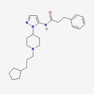 molecular formula C25H36N4O B3760455 N-{1-[1-(3-cyclopentylpropyl)-4-piperidinyl]-1H-pyrazol-5-yl}-3-phenylpropanamide 