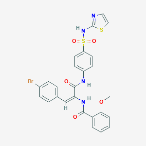 molecular formula C26H21BrN4O5S2 B376069 N-[2-(4-bromophenyl)-1-({4-[(1,3-thiazol-2-ylamino)sulfonyl]anilino}carbonyl)vinyl]-2-methoxybenzamide 
