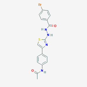 molecular formula C18H15BrN4O2S B376087 N-(4-{2-[2-(4-bromobenzoyl)hydrazino]-1,3-thiazol-4-yl}phenyl)acetamide 