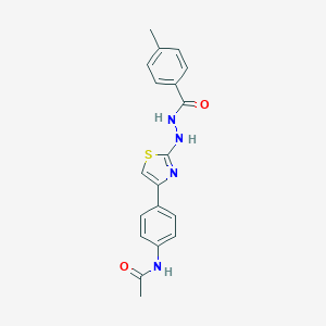 molecular formula C19H18N4O2S B376088 N-(4-{2-[2-(4-methylbenzoyl)hydrazino]-1,3-thiazol-4-yl}phenyl)acetamide 