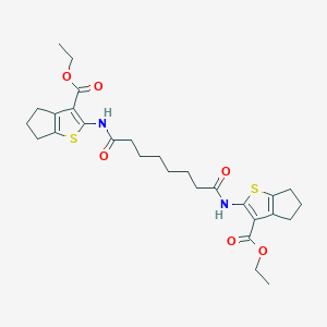molecular formula C28H36N2O6S2 B376090 ETHYL 2-(7-{[3-(ETHOXYCARBONYL)-4H,5H,6H-CYCLOPENTA[B]THIOPHEN-2-YL]CARBAMOYL}HEPTANAMIDO)-4H,5H,6H-CYCLOPENTA[B]THIOPHENE-3-CARBOXYLATE 