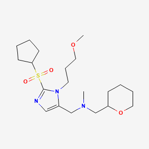 molecular formula C20H35N3O4S B3761084 N-[[2-cyclopentylsulfonyl-3-(3-methoxypropyl)imidazol-4-yl]methyl]-N-methyl-1-(oxan-2-yl)methanamine 