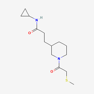 molecular formula C14H24N2O2S B3761106 N-cyclopropyl-3-{1-[(methylthio)acetyl]-3-piperidinyl}propanamide 