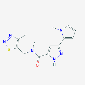molecular formula C14H16N6OS B3761166 N-methyl-3-(1-methyl-1H-pyrrol-2-yl)-N-[(4-methyl-1,2,3-thiadiazol-5-yl)methyl]-1H-pyrazole-5-carboxamide 