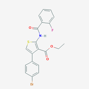 molecular formula C20H15BrFNO3S B376119 Ethyl 4-(4-bromophenyl)-2-[(2-fluorobenzoyl)amino]thiophene-3-carboxylate CAS No. 312939-90-5