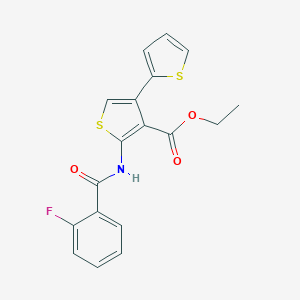molecular formula C18H14FNO3S2 B376135 Ethyl 2-[(2-fluorobenzoyl)amino]-4-thiophen-2-ylthiophene-3-carboxylate CAS No. 373370-51-5