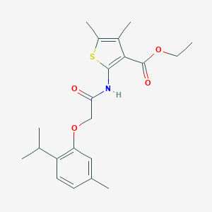 molecular formula C21H27NO4S B376137 Ethyl 2-{[(2-isopropyl-5-methylphenoxy)acetyl]amino}-4,5-dimethyl-3-thiophenecarboxylate CAS No. 302803-46-9