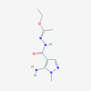 molecular formula C9H15N5O2 B037614 Ethyl N'-(5-amino-1-methyl-1H-pyrazole-4-carbonyl)acetohydrazonate CAS No. 114936-20-8