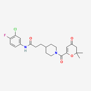 molecular formula C22H26ClFN2O4 B3761591 N-(3-chloro-4-fluorophenyl)-3-{1-[(2,2-dimethyl-4-oxo-3,4-dihydro-2H-pyran-6-yl)carbonyl]-4-piperidinyl}propanamide 