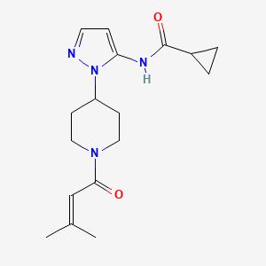 molecular formula C17H24N4O2 B3761653 N-{1-[1-(3-methyl-2-butenoyl)-4-piperidinyl]-1H-pyrazol-5-yl}cyclopropanecarboxamide 