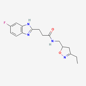 molecular formula C16H19FN4O2 B3761732 N-[(3-ethyl-4,5-dihydroisoxazol-5-yl)methyl]-3-(5-fluoro-1H-benzimidazol-2-yl)propanamide 