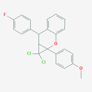 molecular formula C23H17Cl2FO2 B376188 1,1-Dichloro-7-(4-fluorophenyl)-1a-(4-methoxyphenyl)-7,7a-dihydrocyclopropa[b]chromene CAS No. 6428-80-4
