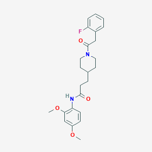 molecular formula C24H29FN2O4 B3762069 N-(2,4-dimethoxyphenyl)-3-{1-[(2-fluorophenyl)acetyl]-4-piperidinyl}propanamide 