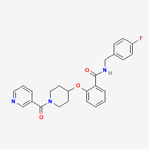 molecular formula C25H24FN3O3 B3762093 N-(4-fluorobenzyl)-2-{[1-(3-pyridinylcarbonyl)-4-piperidinyl]oxy}benzamide 