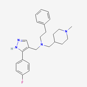 molecular formula C25H31FN4 B3762152 N-[[5-(4-fluorophenyl)-1H-pyrazol-4-yl]methyl]-N-[(1-methylpiperidin-4-yl)methyl]-2-phenylethanamine 