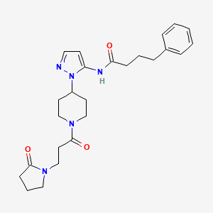 molecular formula C25H33N5O3 B3762531 N-(1-{1-[3-(2-oxo-1-pyrrolidinyl)propanoyl]-4-piperidinyl}-1H-pyrazol-5-yl)-4-phenylbutanamide 