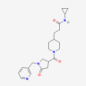 molecular formula C22H30N4O3 B3762575 N-cyclopropyl-3-(1-{[5-oxo-1-(3-pyridinylmethyl)-3-pyrrolidinyl]carbonyl}-4-piperidinyl)propanamide 