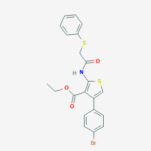 molecular formula C21H18BrNO3S2 B376282 ETHYL 4-(4-BROMOPHENYL)-2-[2-(PHENYLSULFANYL)ACETAMIDO]THIOPHENE-3-CARBOXYLATE CAS No. 296890-39-6
