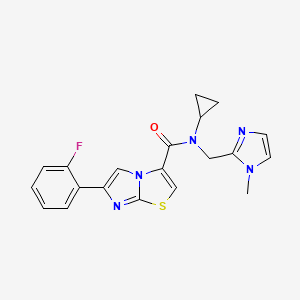 molecular formula C20H18FN5OS B3762962 N-cyclopropyl-6-(2-fluorophenyl)-N-[(1-methyl-1H-imidazol-2-yl)methyl]imidazo[2,1-b][1,3]thiazole-3-carboxamide 