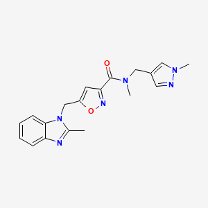 molecular formula C19H20N6O2 B3762967 N-methyl-5-[(2-methylbenzimidazol-1-yl)methyl]-N-[(1-methylpyrazol-4-yl)methyl]-1,2-oxazole-3-carboxamide 