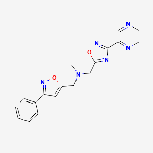 molecular formula C18H16N6O2 B3763147 N-methyl-1-(3-phenyl-5-isoxazolyl)-N-{[3-(2-pyrazinyl)-1,2,4-oxadiazol-5-yl]methyl}methanamine 