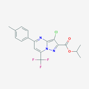 molecular formula C18H15ClF3N3O2 B376322 Propan-2-yl 3-chloro-5-(4-methylphenyl)-7-(trifluoromethyl)pyrazolo[1,5-a]pyrimidine-2-carboxylate 