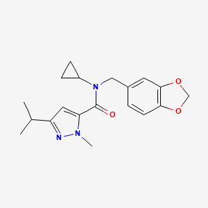molecular formula C19H23N3O3 B3763266 N-(1,3-benzodioxol-5-ylmethyl)-N-cyclopropyl-3-isopropyl-1-methyl-1H-pyrazole-5-carboxamide 