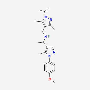 molecular formula C22H31N5O B3763496 N-[(1-isopropyl-3,5-dimethyl-1H-pyrazol-4-yl)methyl]-1-[1-(4-methoxyphenyl)-5-methyl-1H-pyrazol-4-yl]ethanamine 