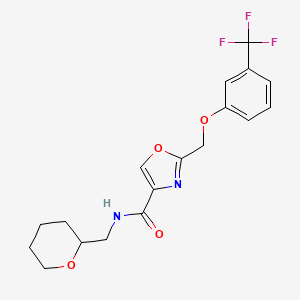 molecular formula C18H19F3N2O4 B3763545 N-(tetrahydro-2H-pyran-2-ylmethyl)-2-{[3-(trifluoromethyl)phenoxy]methyl}-1,3-oxazole-4-carboxamide 