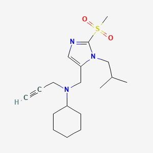 molecular formula C18H29N3O2S B3763697 N-{[1-isobutyl-2-(methylsulfonyl)-1H-imidazol-5-yl]methyl}-N-2-propyn-1-ylcyclohexanamine 