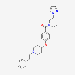 molecular formula C27H34N4O2 B3764219 N-ethyl-4-{[1-(2-phenylethyl)-4-piperidinyl]oxy}-N-[2-(1H-pyrazol-1-yl)ethyl]benzamide 