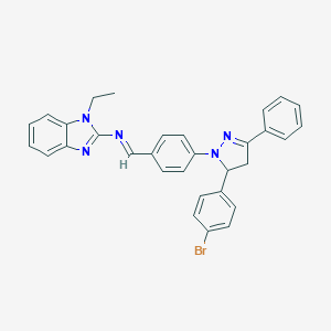 molecular formula C31H26BrN5 B376449 N-{4-[5-(4-bromophenyl)-3-phenyl-4,5-dihydro-1H-pyrazol-1-yl]benzylidene}-N-(1-ethyl-1H-benzimidazol-2-yl)amine 