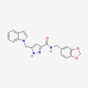molecular formula C21H18N4O3 B3764704 N-(1,3-benzodioxol-5-ylmethyl)-5-(indol-1-ylmethyl)-1H-pyrazole-3-carboxamide 